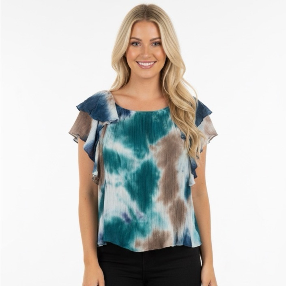 ENTRO size large blue tie dye/ombré ruffle top